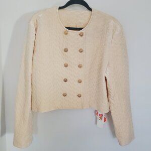 Cider New Cream/Ivory Color Double Breasted Velour Textured Blazer XL